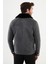 Desenli Gri Slim Fit Torba Cep Kürklü Yaka Yün Erkek Mont 4