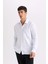 Beyaz Regular Fit Pamuklu Basic Düz Keten Görünümlü Uzun Kollu Gömlek D7079AX24SP 4