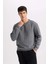 Gri Regular Fit Bisiklet Yaka Jakarlı Sweatshirt D5392AX24AU 3