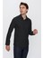 Siyah Uzun Kol Düz Bez Ayağı 041 Sert Yaka Basic Slim Fit Gömlek 1004245057 3