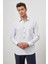 Beyaz Uzun Kol Kareli Desen Bez Ayağı Sert Yaka Cepli Pamuklu Classic Comfort Fit Gömlek 1004245158 3