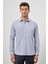 Koyu Mavi Uzun Kol Kendinden Desenli Armürlü Sert Yaka Cepsiz Pamuklu Classic Slim Fit Gömlek 1004245161 1