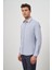 Koyu Mavi Uzun Kol Kendinden Desenli Armürlü Sert Yaka Cepsiz Pamuklu Classic Slim Fit Gömlek 1004245161 3