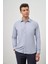Koyu Mavi Uzun Kol Kendinden Desenli Armürlü Sert Yaka Cepsiz Pamuklu Classic Slim Fit Gömlek 1004245161 5
