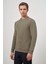 Koyu Haki Örme Bisiklet Yaka Pamuklu Casual Slim Fit Dar Kesim Sweatshirt 1013245150 1