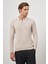 Açık Bej Uzun Kol Düz Örme Polo Yaka Classic Comfort Fit Triko 1012245007 5