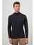 Koyu Lacivert Uzun Kol Düz Örme Yarım Balıkçı Yaka Classic Comfort Fit Triko 1012245001 1