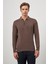 Sütlü Kahverengi Uzun Kol Düz Örme Polo Yaka Classic Comfort Fit Triko 1012245007 5