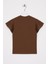 Kolları Fırfırlı Yazı Baskılı Kahverengi Kız Çocuk Tshirt 3