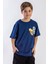 Bisiklet Yaka Kısa Kol Canavar Baskılı Indigo Renk Erkek Çocuk Tshirt 2