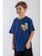Bisiklet Yaka Kısa Kol Canavar Baskılı Indigo Renk Erkek Çocuk Tshirt 3