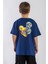 Bisiklet Yaka Kısa Kol Canavar Baskılı Indigo Renk Erkek Çocuk Tshirt 4