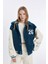 Coool Oversize Geniş Kalıp Pelüş Bomber Mont Ceket Polo Yaka Nakışlı Çıtçıtlı Cepli C8002AX24WN 5