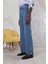 Mavi Yüksek Bel Wide Leg Jean 5