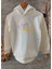 Ekru Renk, Nakış Işlemeli Kapüşonlu Kız Çocuk Sweatshirt 1