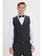 ALTINYILDIZ CLASSICS Erkek Siyah Slim Fit Dar Kesim Kırlangıç Yaka Klasik Düz Yelekli Smokin Takım 3