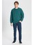 Erkek Koyu Yeşil Oversize Bol Kesim 3 Iplik Bisiklet Yaka Pamuklu Sweatshirt 1