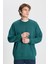Erkek Koyu Yeşil Oversize Bol Kesim 3 Iplik Bisiklet Yaka Pamuklu Sweatshirt 2