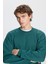Erkek Koyu Yeşil Oversize Bol Kesim 3 Iplik Bisiklet Yaka Pamuklu Sweatshirt 3
