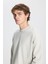 Erkek Bej Oversize Bol Kesim 3 İplik Bisiklet Yaka Pamuklu Sweatshirt 3