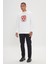 Harvard Lisanslı 3 İplik Pamuklu Oversize Fit Bol Kesim Erkek Ekru Bisiklet Yaka Sweatshirt 1