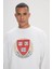 Harvard Lisanslı 3 İplik Pamuklu Oversize Fit Bol Kesim Erkek Ekru Bisiklet Yaka Sweatshirt 2