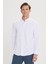 Erkek Beyaz Slim Fit Dar Kesim Oxford Uzun Düğmeli Yaka Armürlü Gömlek 1