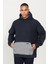 Erkek Indigo Melanj Oversize Bol Kesim Içi Polarlı 3 Iplik Kapüşonlu Sweatshirt 1