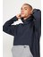 Erkek Indigo Melanj Oversize Bol Kesim Içi Polarlı 3 Iplik Kapüşonlu Sweatshirt 3