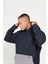Erkek Indigo Melanj Oversize Bol Kesim Içi Polarlı 3 Iplik Kapüşonlu Sweatshirt 5