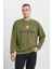 Erkek Haki Harvard Lisanslı 3 İplik Pamuklu Oversize Fit Bol Kesim Bisiklet Yaka Sweatshirt 1