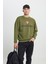 Erkek Haki Harvard Lisanslı 3 İplik Pamuklu Oversize Fit Bol Kesim Bisiklet Yaka Sweatshirt 4