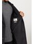 Erkek Antrasit Oversize Fit Bol Kesim Mono Yaka Desenli Kaşe Palto 4