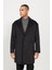 Erkek Antrasit Oversize Fit Bol Kesim Mono Yaka Desenli Kaşe Palto 6