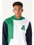 Erkek Beyaz-yeşil Standart Fit Normal Kesim Kapüşonlu Pamuklu Çizgili Sweatshirt 4