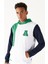 Erkek Beyaz-yeşil Standart Fit Normal Kesim Kapüşonlu Pamuklu Çizgili Sweatshirt 6