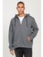 Erkek Antrasit-melanj Standart Fit Normal Kesim Kapüşonlu Fermuarlı Sweatshirt Ceket 4