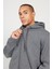 Erkek Antrasit-melanj Standart Fit Normal Kesim Kapüşonlu Fermuarlı Sweatshirt Ceket 6