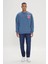 Erkek İndigo Harvard Lisanslı 3 İplik Pamuklu Oversize Fit Bol Kesim Bisiklet Yaka Sweatshirt 2