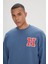 Erkek İndigo Harvard Lisanslı 3 İplik Pamuklu Oversize Fit Bol Kesim Bisiklet Yaka Sweatshirt 3