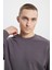 Erkek Koyu Gri Oversize Bol Kesim 3 İplik Bisiklet Yaka Pamuklu Sweatshirt 5