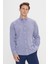 Erkek Lacivert Comfort Fit Rahat Kesim Düğmeli Yaka Casual Keten Gömlek 1
