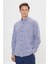 Erkek Lacivert Comfort Fit Rahat Kesim Düğmeli Yaka Casual Keten Gömlek 4