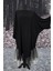 Uzun Siyah Tül Detaylı Oversize Elbise - Siyah Kaftan Elbise 1