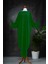 Uzun Yeşil V Yaka Oversize Kaftan Elbise - Yanları Yırtmaçlı Elbise - Ön ve Arka Yüzü Giyilebilir 1