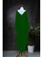 Uzun Yeşil V Yaka Oversize Kaftan Elbise - Yanları Yırtmaçlı Elbise - Ön ve Arka Yüzü Giyilebilir 2