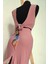 Çift Taraflı Bağlamalı Crop Bluz Soyut-Pudra 4