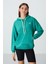 Deniz Yeşili Kompakt Pamuklu Kalın Pürüzsüz Dokulu Kapüşonlu Oversize Fit Kadın Sweatshirt - 97291 1