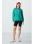 Deniz Yeşili Kompakt Pamuklu Kalın Pürüzsüz Dokulu Kapüşonlu Oversize Fit Kadın Sweatshirt - 97291 3