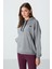 Gri Melanj Kompakt Pamuklu Kalın Pürüzsüz Dokulu Kapüşonlu Oversize Fit Kadın Sweatshirt - 97291 1